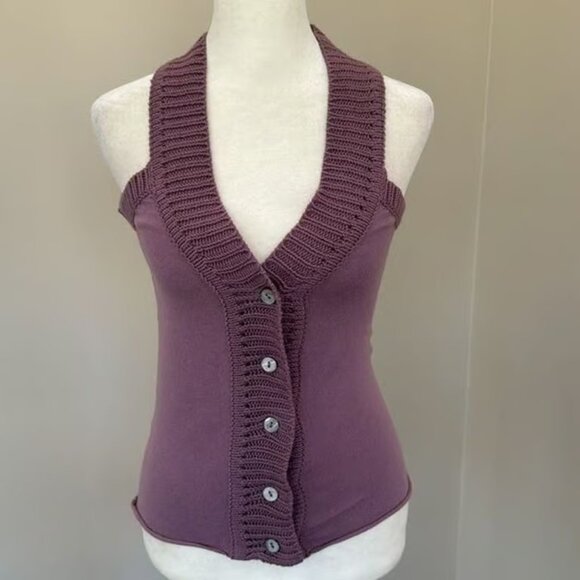 Mango Purple Knit Button-Down Sleeveless Sweater Vest Size Medium - Picture 2 of 4